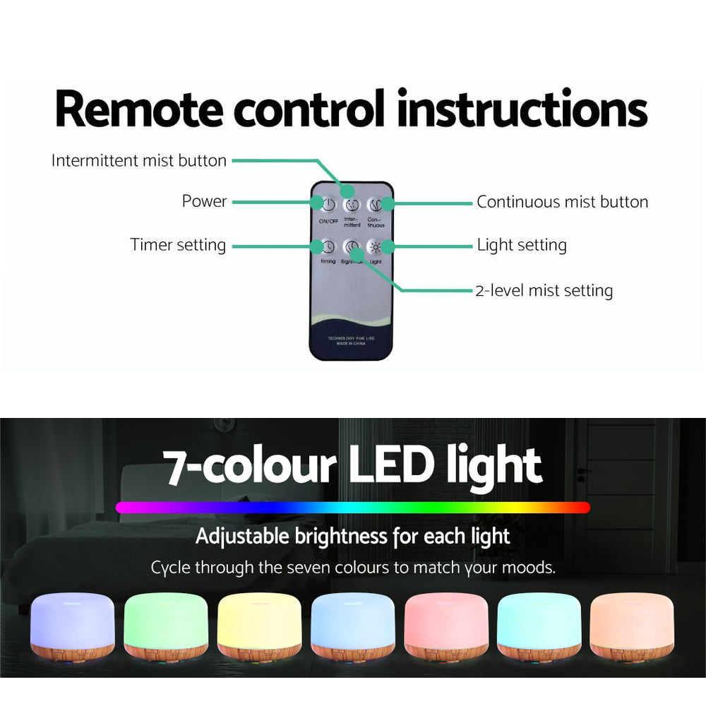 Aromatherapy Oil Diffuser - 2 Brightness Levels | 7 Colour LED Night Light