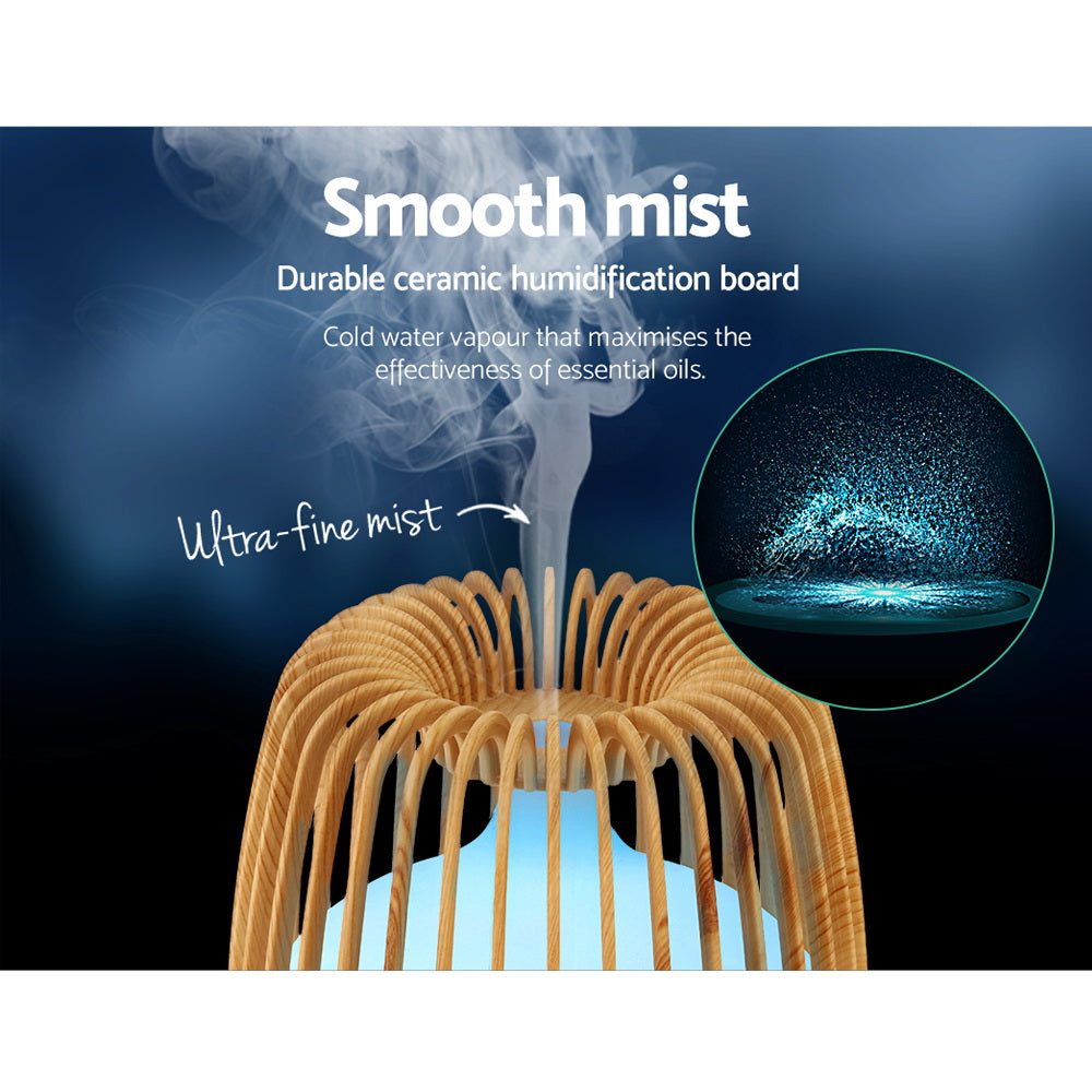 Aromatherapy Oil Diffuser - Light Wood | 7 Colour LED Night Light