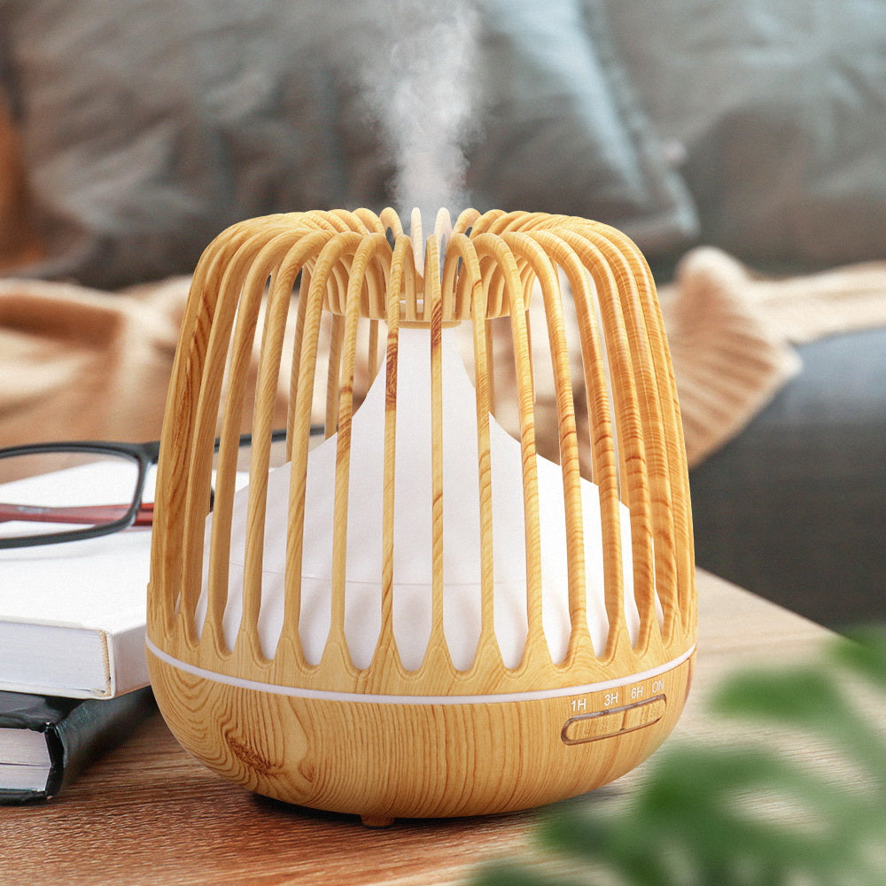 Aromatherapy Oil Diffuser - Light Wood | 7 Colour LED Night Light