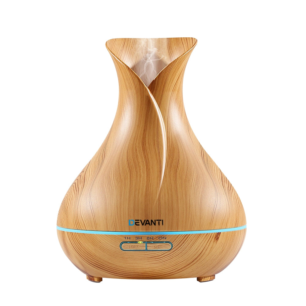 Aromatherapy Oil Diffuser - (Devanti) Light Wood Tulip | 7 Colour LED Night Light