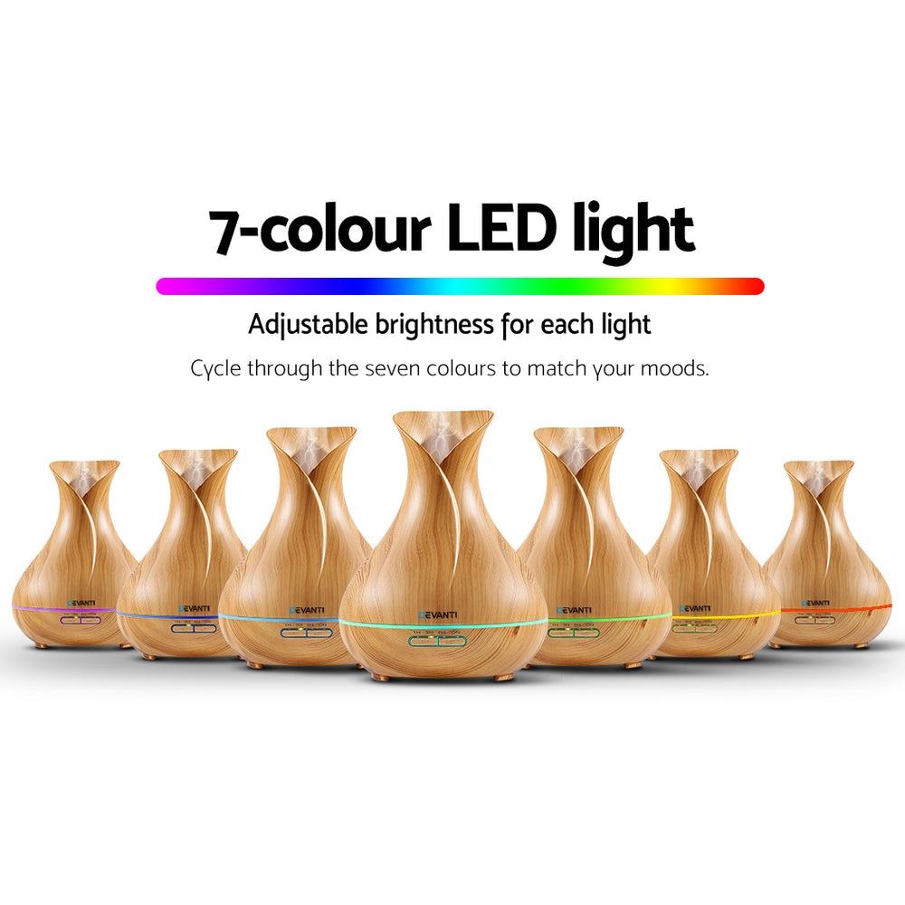 Aromatherapy Oil Diffuser - (Devanti) Light Wood Tulip | 7 Colour LED Night Light