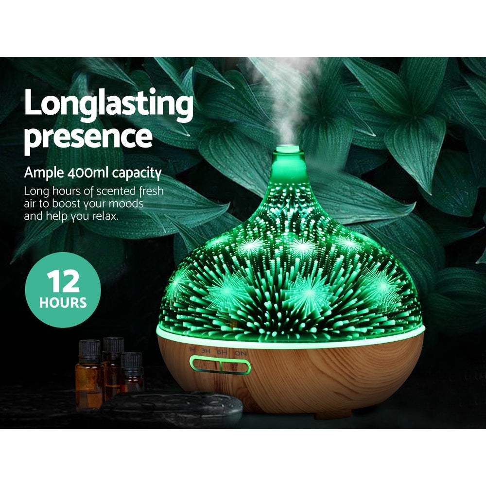 Aromatherapy Oil Diffuser - 3D Glass | 7 Colour LED Night Light