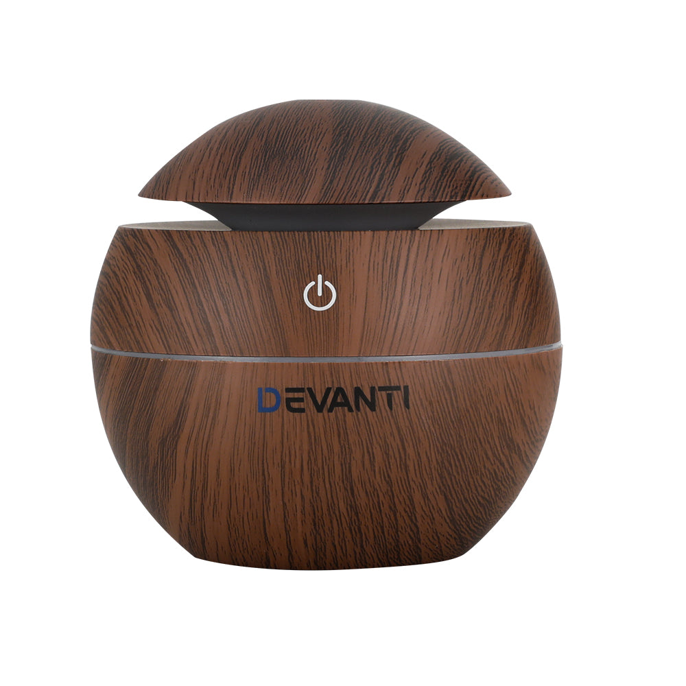 Aromatherapy Oil Diffuser - (Devanti) Dark Wood Ball | 7 Colour LED Night Light