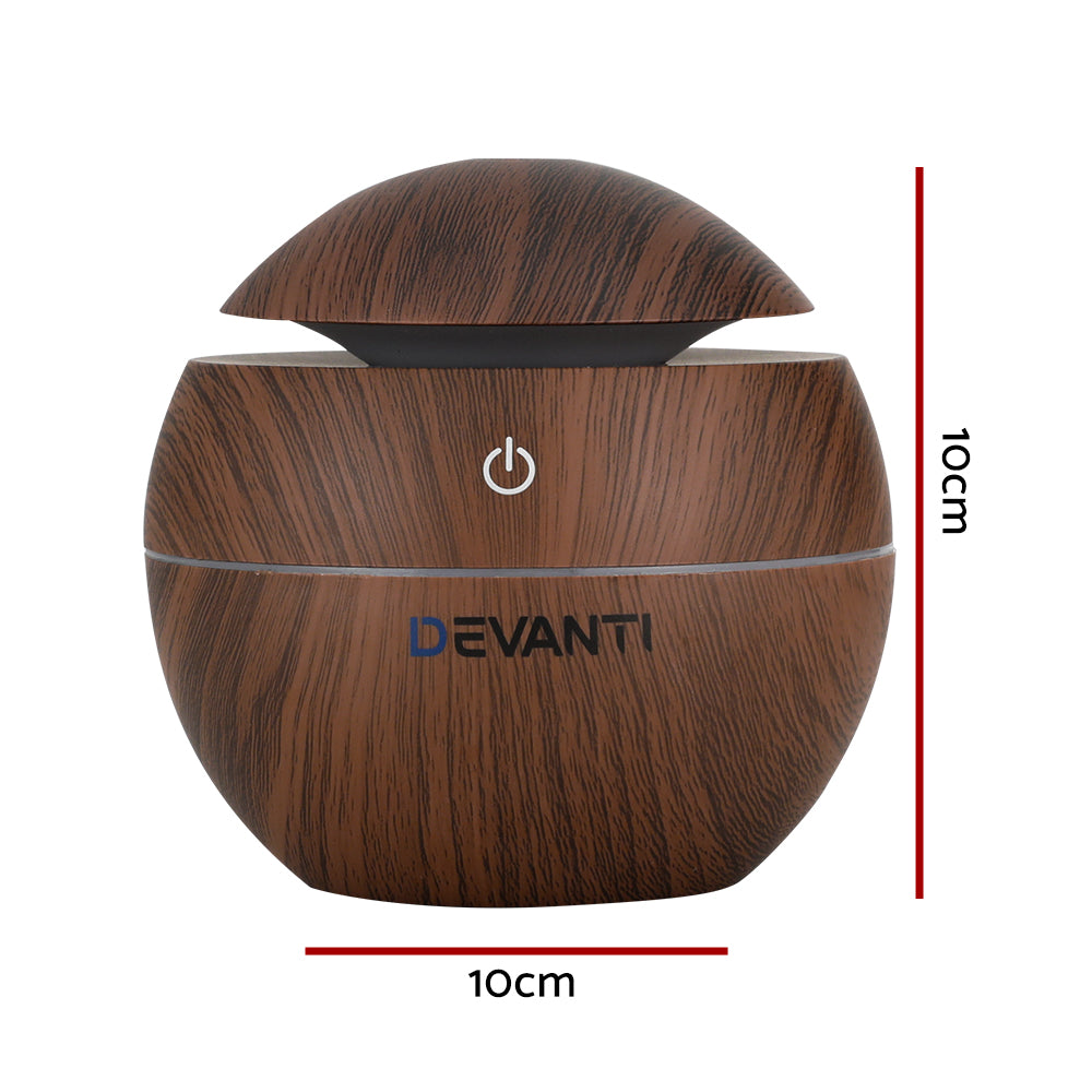 Aromatherapy Oil Diffuser - (Devanti) Dark Wood Ball | 7 Colour LED Night Light