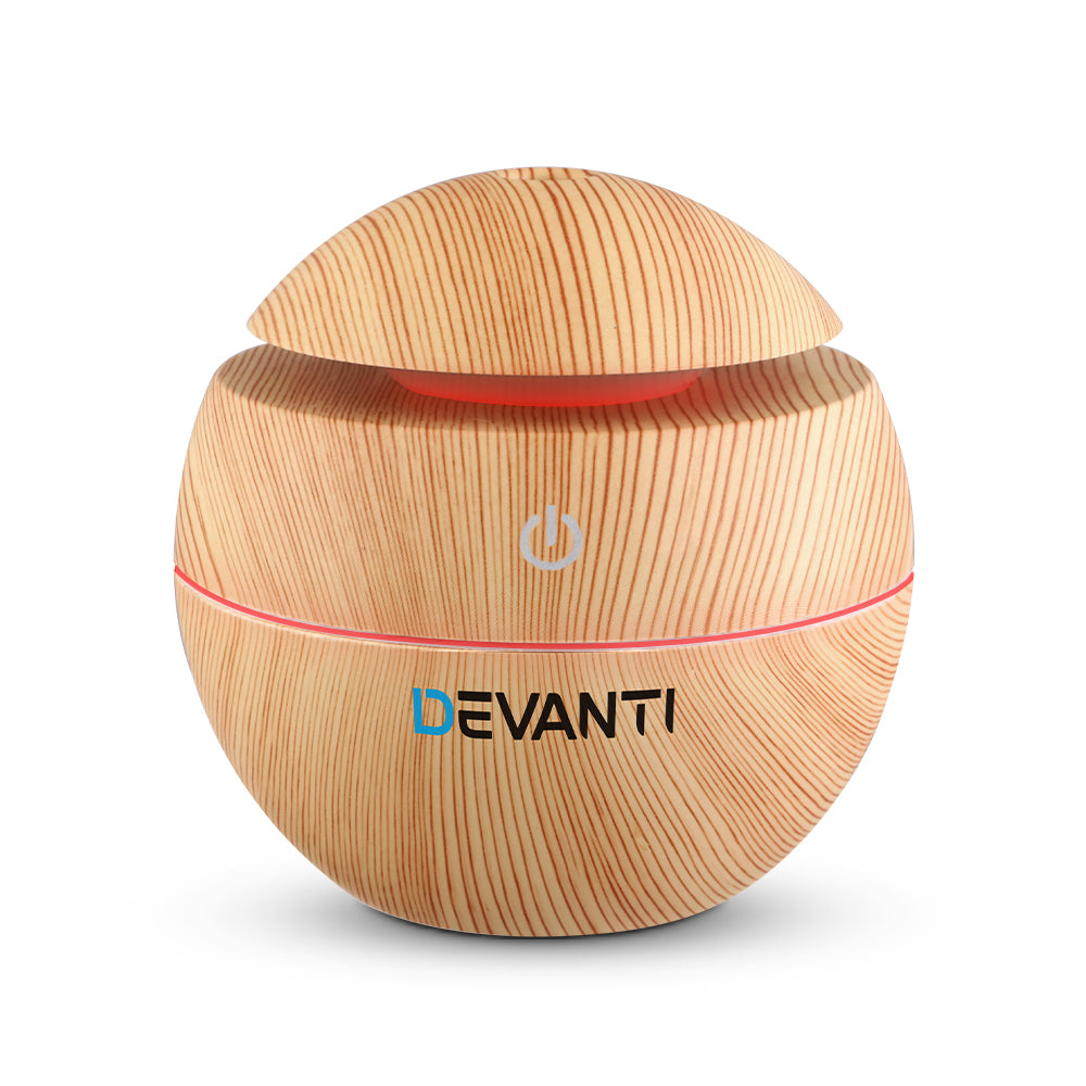 Aromatherapy Oil Diffuser - (Devanti) Light Wood Ball | 7 Colour LED Night Light