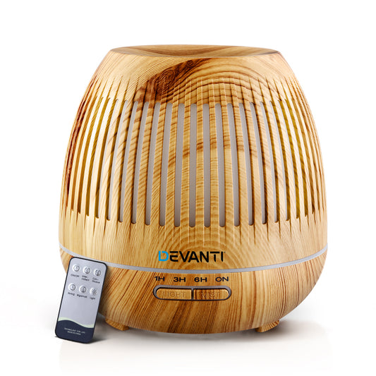 Aromatherapy Oil Diffuser - (Devanti) Light Wood | 7 Colour LED Night Light