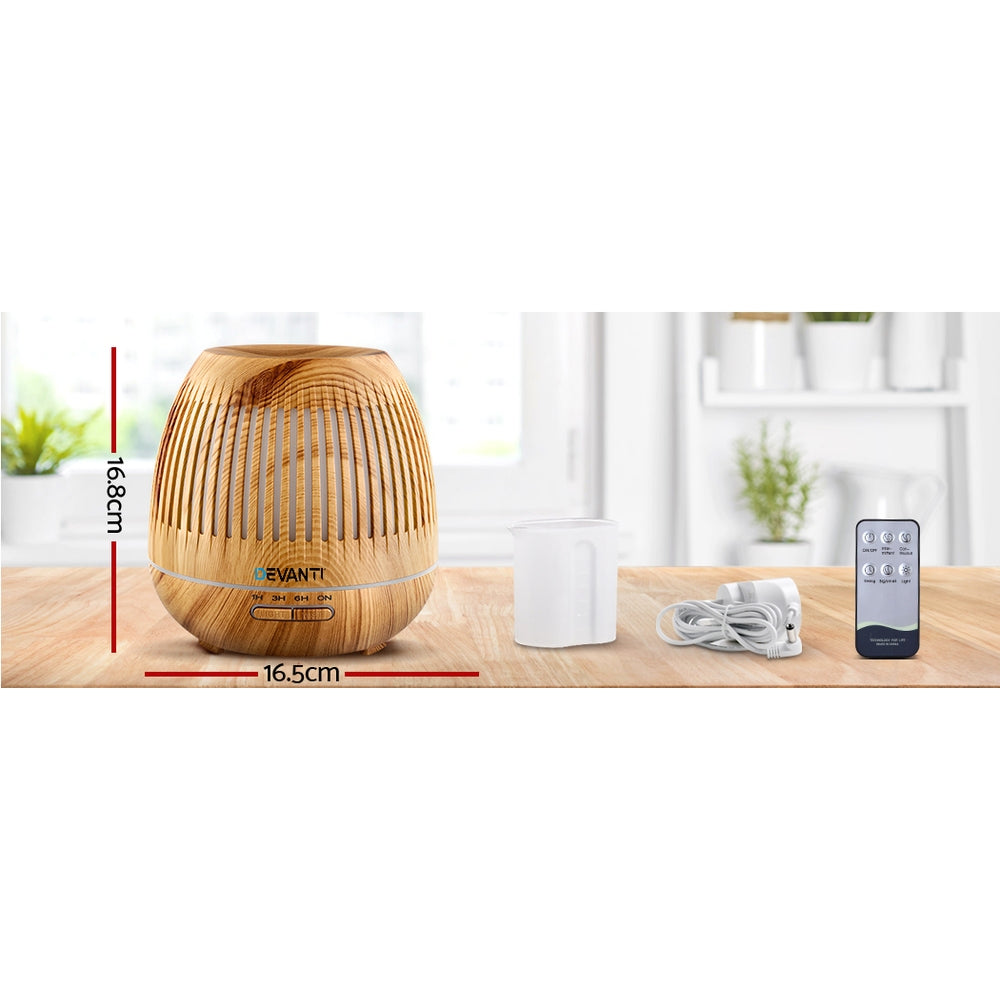 Aromatherapy Oil Diffuser - (Devanti) Light Wood | 7 Colour LED Night Light