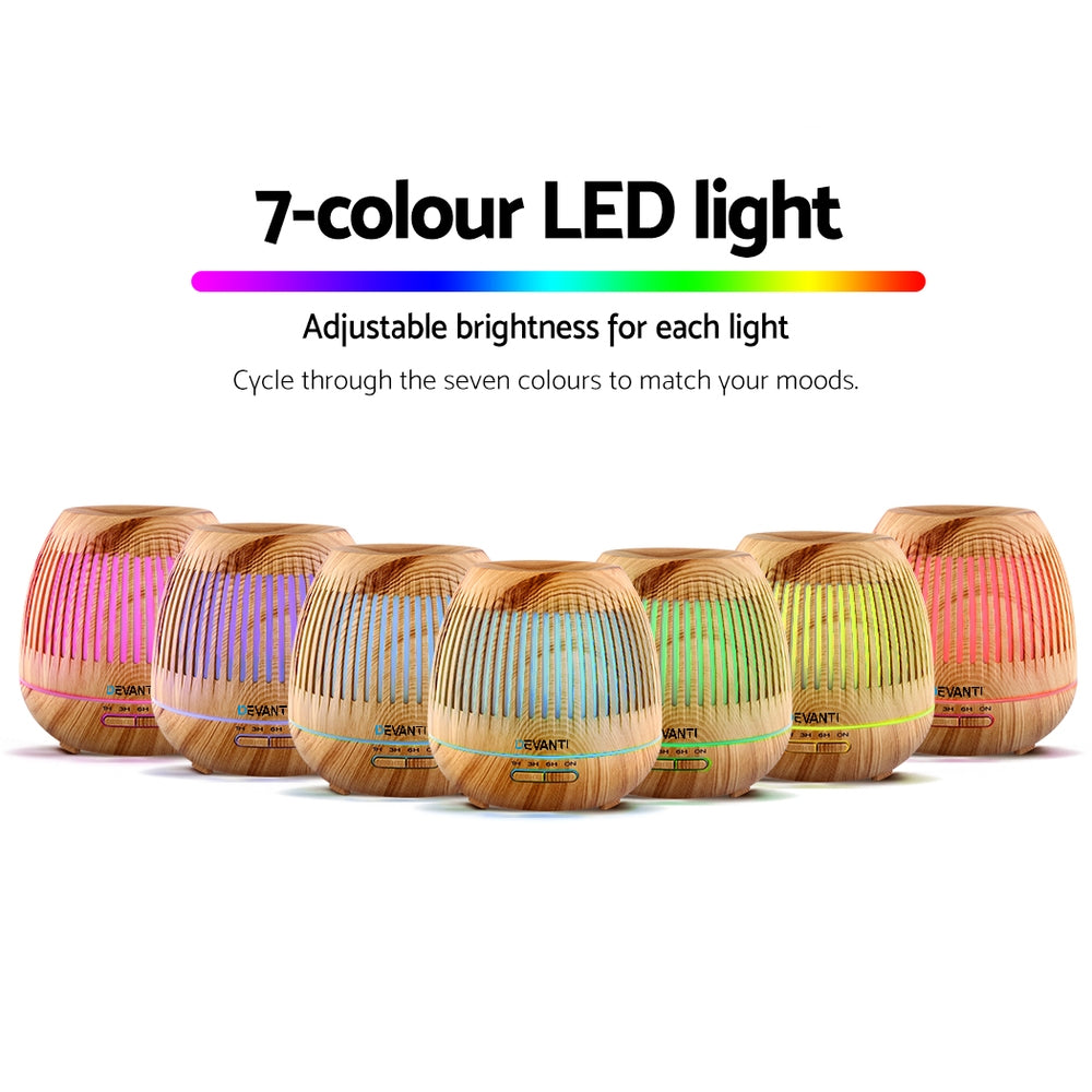 Aromatherapy Oil Diffuser - (Devanti) Light Wood | 7 Colour LED Night Light