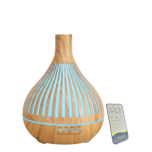 Aromatherapy Oil Diffuser - Narrow Top Wooden Vase | 7-Colour LED Night Light