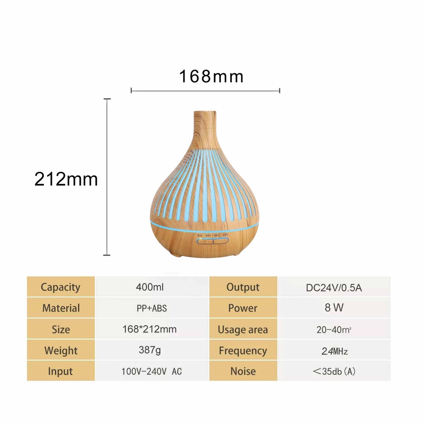 Aromatherapy Oil Diffuser - Narrow Top Wooden Vase | 7-Colour LED Night Light