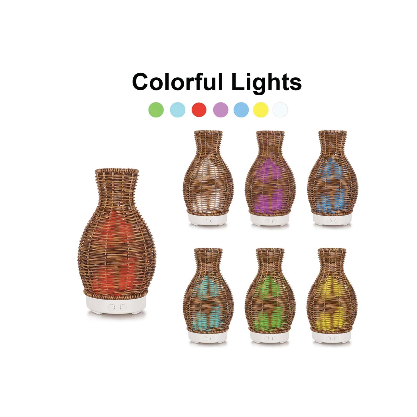 Aromatherapy Oil Diffuser - Rattan Vase | 7-Colour LED Night Light