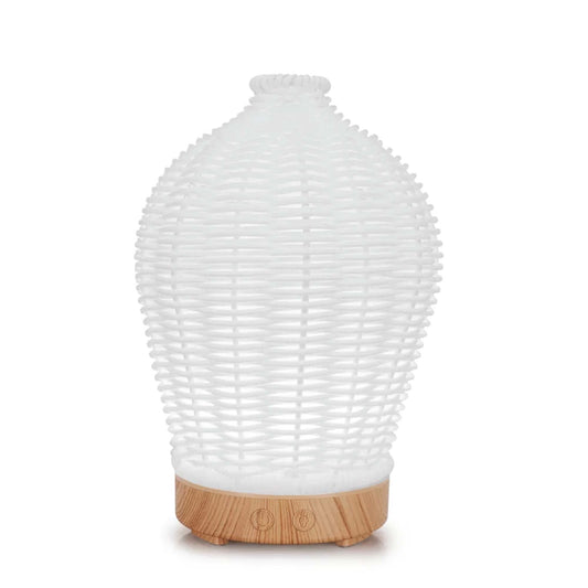 Aromatherapy Oil Diffuser - White Rattan | 7-Colour LED Night Light