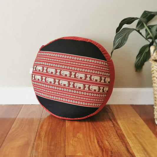 Meditation Cushion, 40cm Zafu  - Red with Elephants