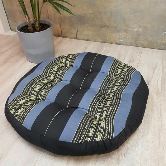 Meditation Cushion, 75cm Zafu - Blue with Elephants