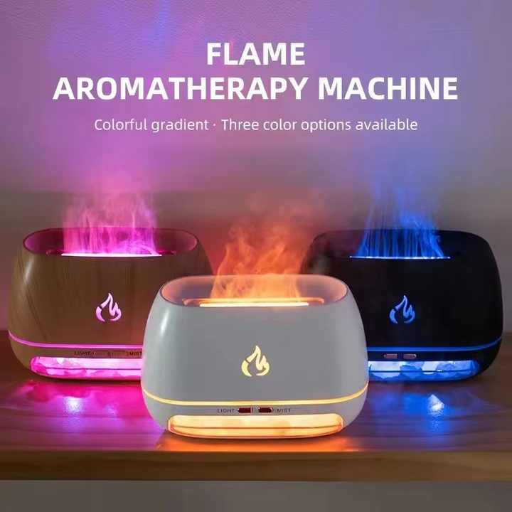 Aromatherapy Oil Diffuser with Flame Effect - Black | 6 Colour LED Night Light