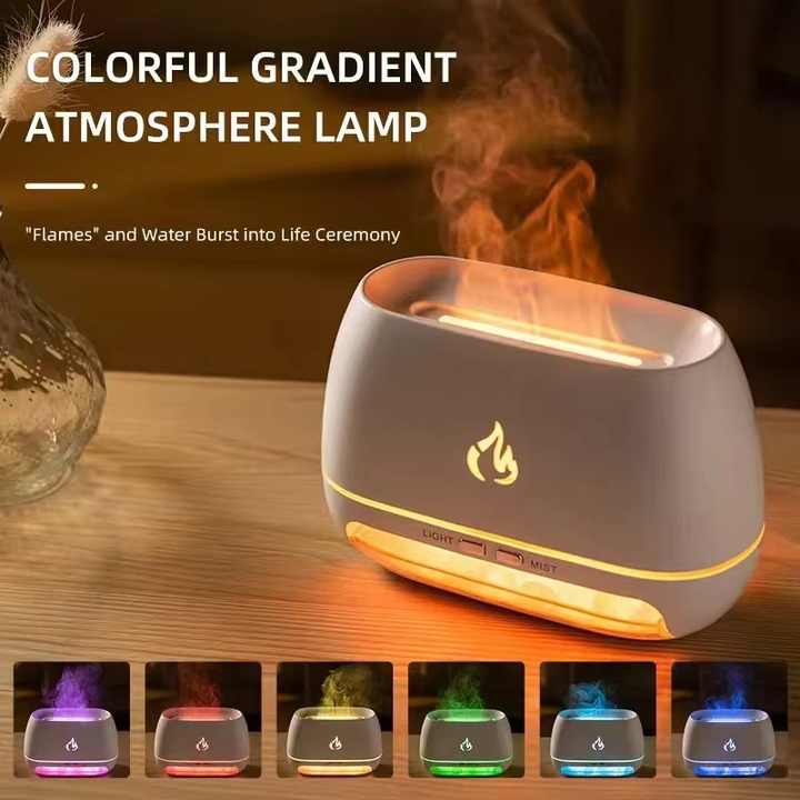 Aromatherapy Oil Diffuser with Flame Effect - Black | 6 Colour LED Night Light