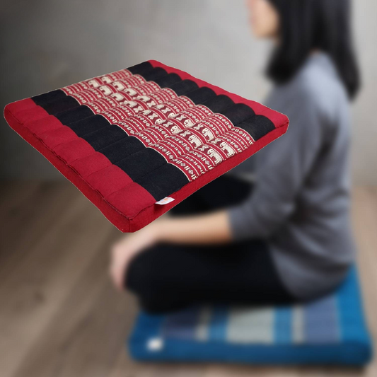 Meditation Cushion | Yoga Seat - Red with Elephants